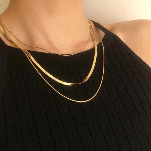 NEW 18K Gold 3 Pcs/Set Wide Flat Layered Necklace - Picture 2 of 4